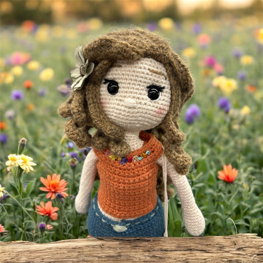 Clara in the Garden – Handmade Amigurumi Doll