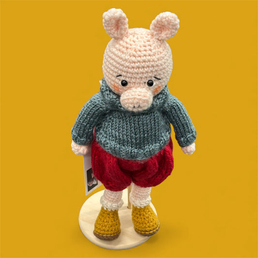 ✨ Percival the Poet Pig — Handmade Crochet & Knit Art Doll