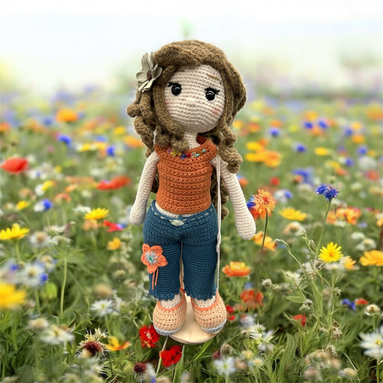 Clara in the Garden – Handmade Amigurumi Doll