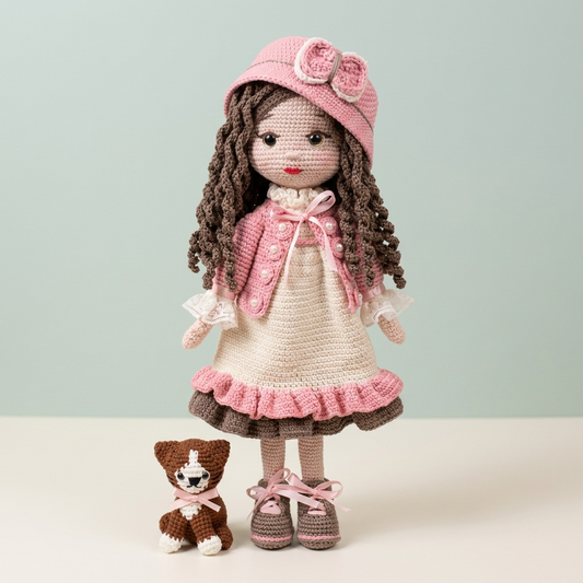 Violet & Her Little Kitty – Handmade Crochet Doll