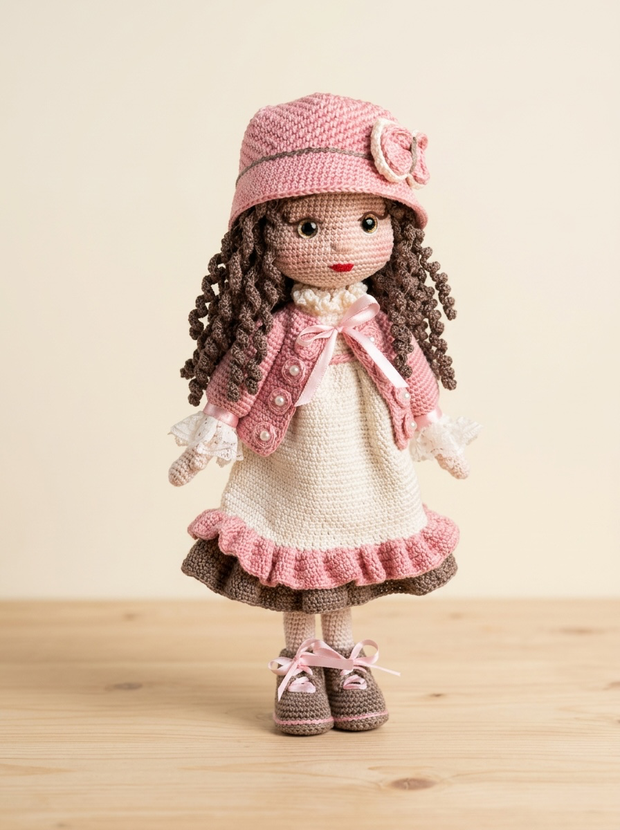 Violet & Her Little Kitty – Handmade Crochet Doll