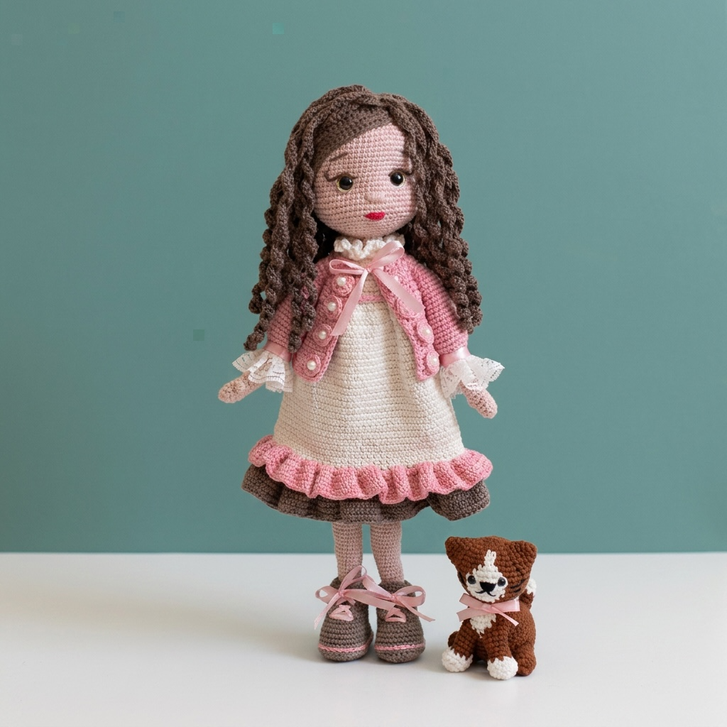 Violet & Her Little Kitty – Handmade Crochet Doll